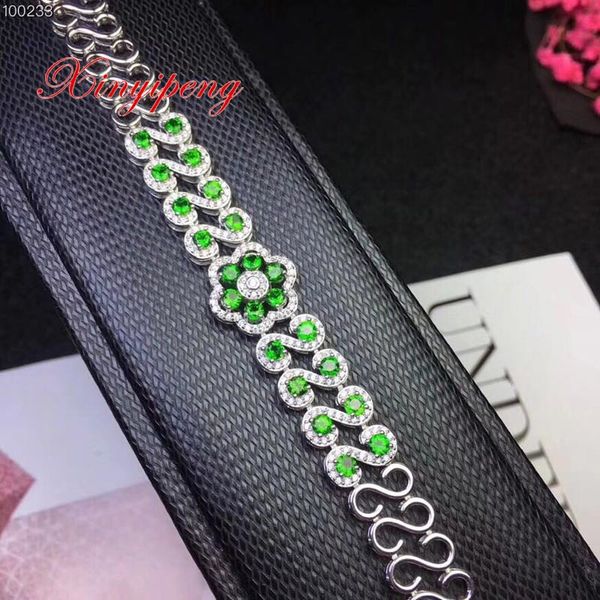 

xin yi peng 925 silver inlaid natural diopside bracelets, women bracelet, generous fashion, anniversary gift, Golden;silver