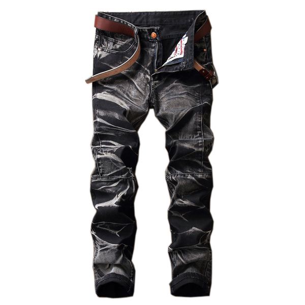 

qmgood mens retro distressed jeans denim overalls for men big size jeans hip hop men straight new fashion streetwear biker, Blue