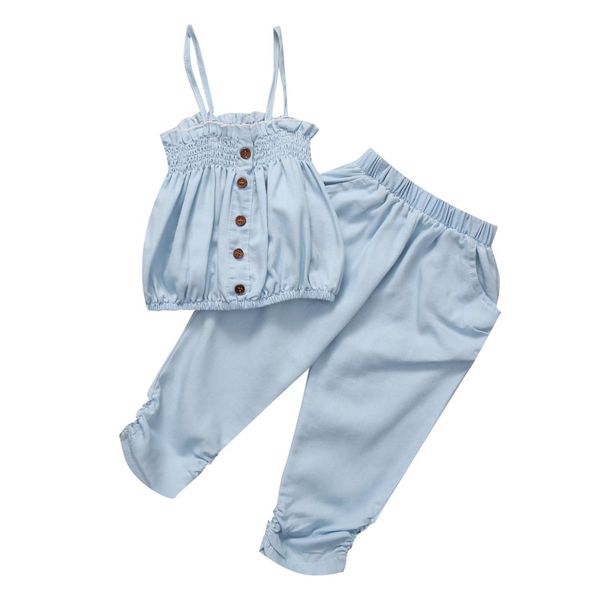 

2018 new fashion kid girl toddler sleeveless t shirt pants sky blue summer outfit set clothes, White