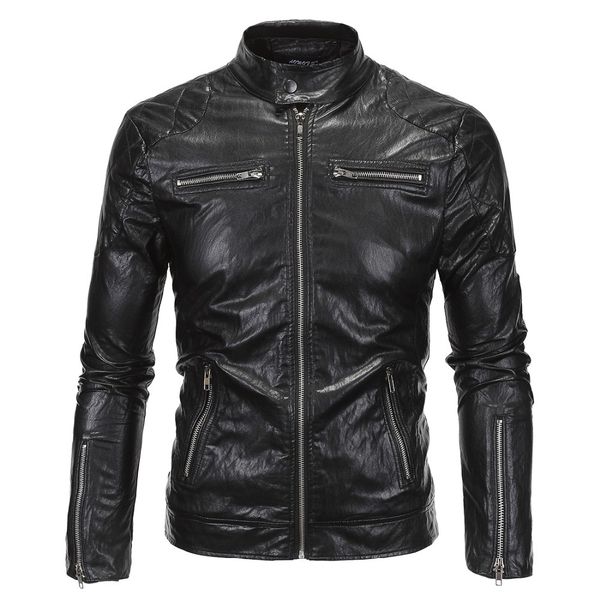 

Autumn Motorcycle Faux Leather Jacket Men Long Sleeve Fashion Black Moto Biker Windbreaker Jacket Brand Veste Size M-5XL