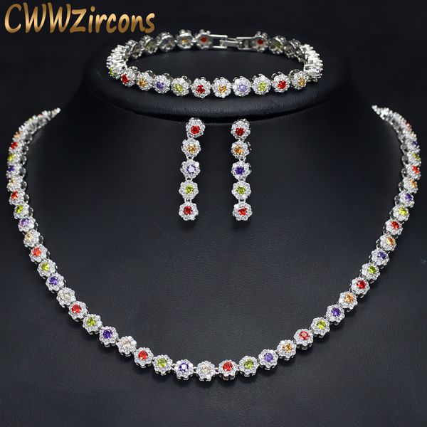 

cwwzircons sparkling multicolored red green purple cubic zirconia ladies wedding jewelry sets for brides t246, Slivery;golden