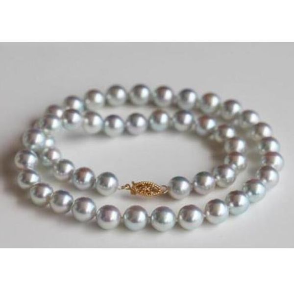 

8-9mm real natural round south sea gray grey pearl necklace 18" 14k yellow, Silver