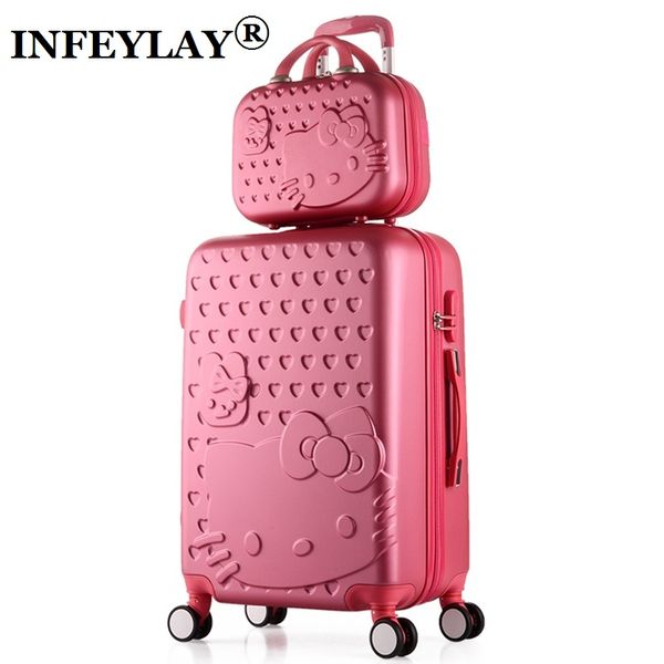

2pcs/set lovely 14inch cosmetic bag hello kitty 20 24 inches girl students travel luggage woman rolling suitcase