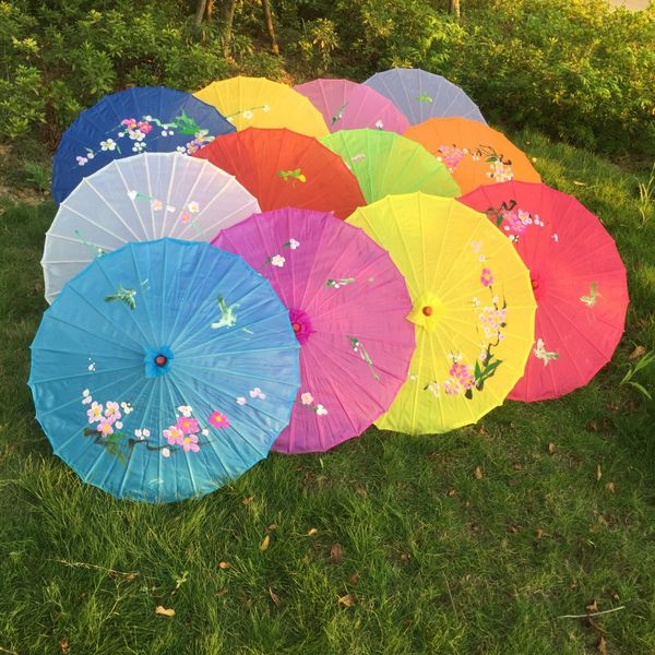 

100pcs/lot hand-painted flower design 12colors chinese art umbrella bamboo frame silk parasol for bride & bridemaide, White