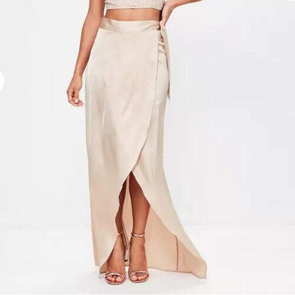 

bohemian wraps long skirt for women train high side split only one later satin silk ribbon sash female mxi skirt 2018, Black