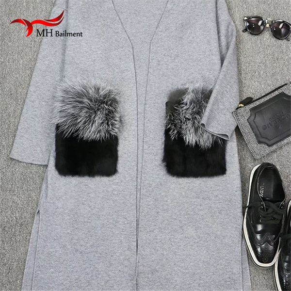 

winter lady coat natural fur removable pocket, Blue;gray