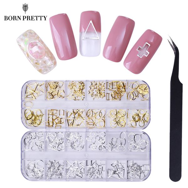 

1 box metal rivets 3d nail decoration with tweezer gold silver e recs alloy studs manicure nail art decorations, Silver;gold