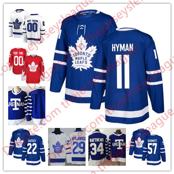 

toronto maple leafs 2018 #11 zach hyman 20 dominic moore 22 nikita zaitsev 55 andreas borgman white royal blue stitched hockey jerseys s-60, Black;red