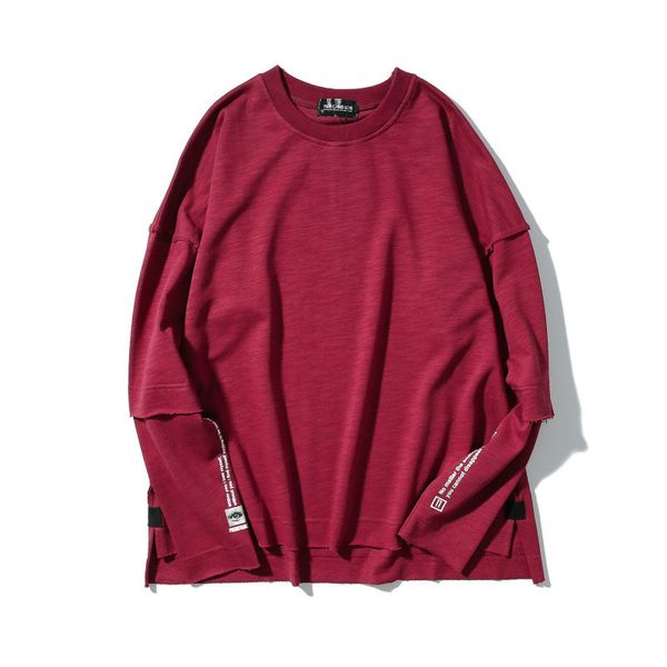 

men's european and american street letter printing oversize hip hop loose long section stitching fake two long-sleeved t-shirt, White;black