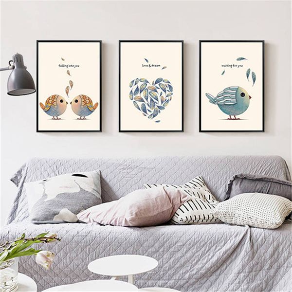 

nordic creative bird cartoon canvas painting wall poster for living room modern wall background cuadros decoracion home decor