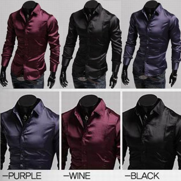 New  Men Classic Tyxedo Shirt Long Sleeve Shirt Formal Party Clubwear Smart Slim Fit Stylish Satin Blouse Shirt Top M-2XL