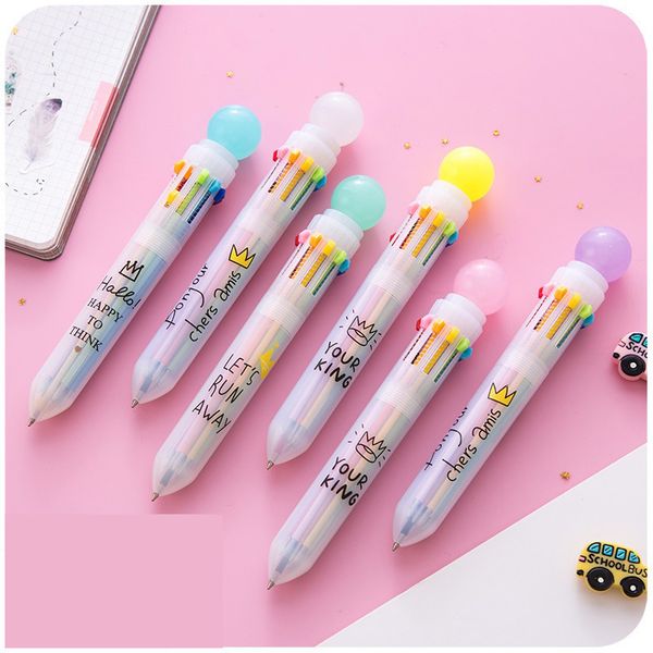 

kawaii cute 10 multi colors ballpoint pen spinning 0.5mm crown candy ball point pen for office school writing stationery, Blue;orange