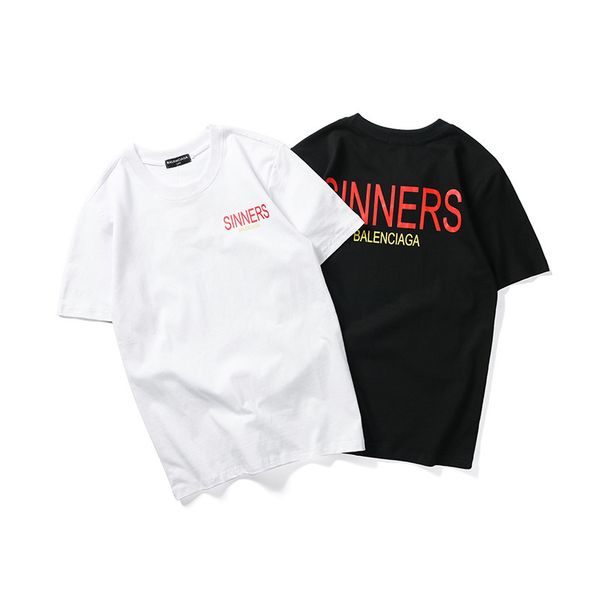 

2018 summer paris fan fashion brand mens designer t shirt sinner letter printing mens tshirt casual women tee t-shirt, White;black