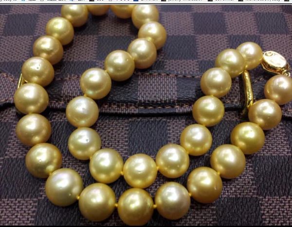 

fine pearl jewelry 11-12mm south sea gold round pearls necklace 18inch 14k, Black