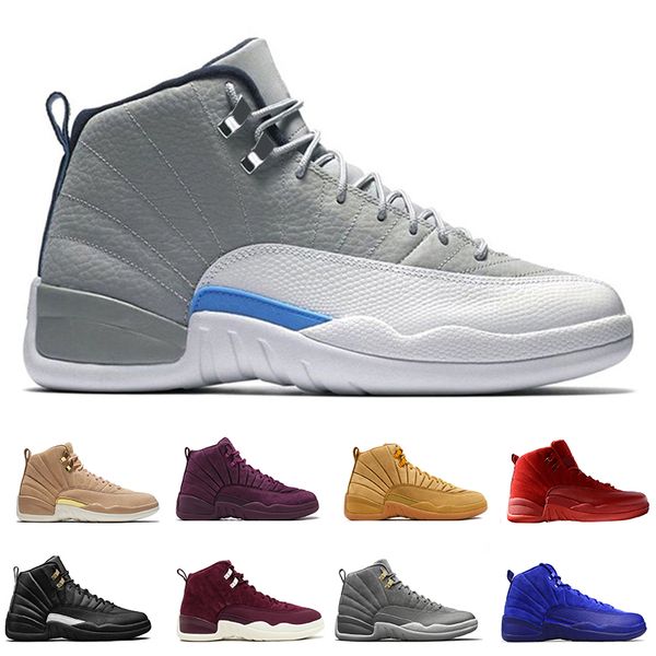 

12 12s men basketball shoes wheat dark grey bordeaux flu game the master taxi playoffs psny purple blue red suede trainers sports sneakers