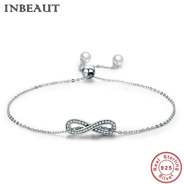 

women forever love wedding bracelet 925 sterling silver white cz infinite beloved symbol beads hand chain for teen girls, Golden;silver