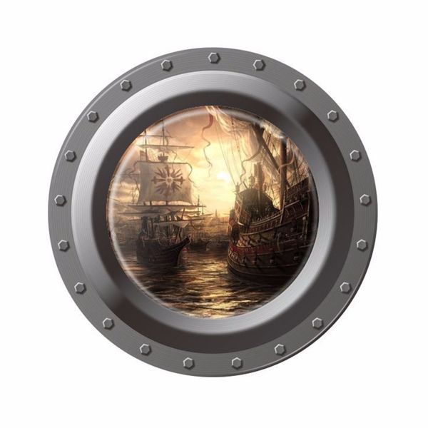 

творческий home decor 3d подводная лодка окно стены стикеры закат пиратский корабль шаблон для холодильника, двери, стены плитка декор 43x43