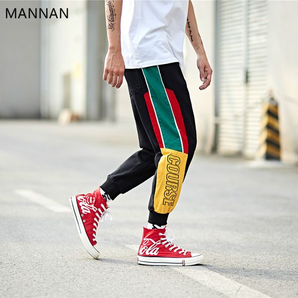 

mannan colorful patchwork ankle pants hip hip baggy harem pant streetwear harajuku jogger sweatpant cotton casual track trousers, Black