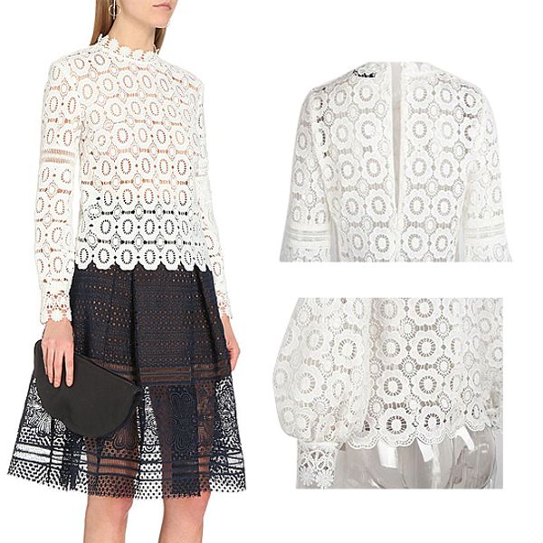 

floral lace blouse elegant white/black lantern sleeve women hollow out