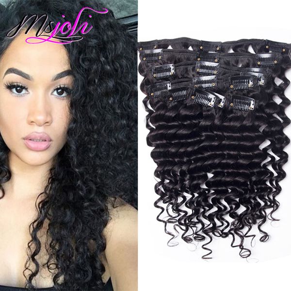 Virgin Human Hair Clip In Hair Extensions Deep Wave Curly