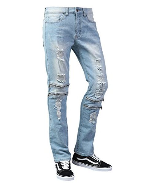 

urbancrews mens hipster hip hop casual slim fit denim jeans pants, Blue