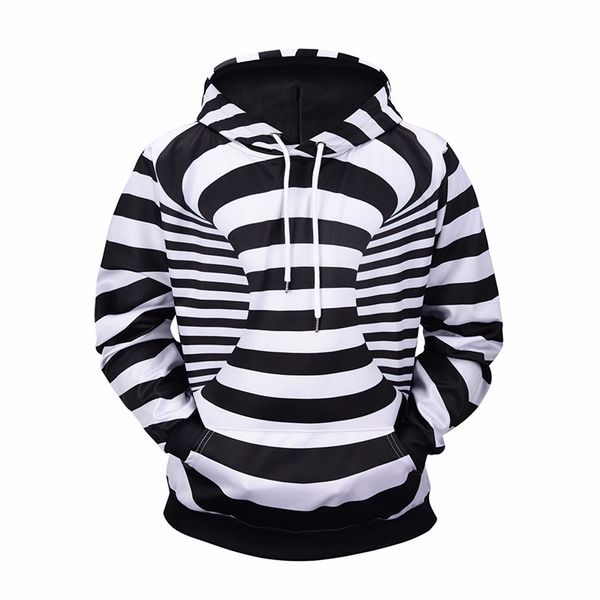 

3d striped print hooded sweater autumn and winter street youth men shirt, Black