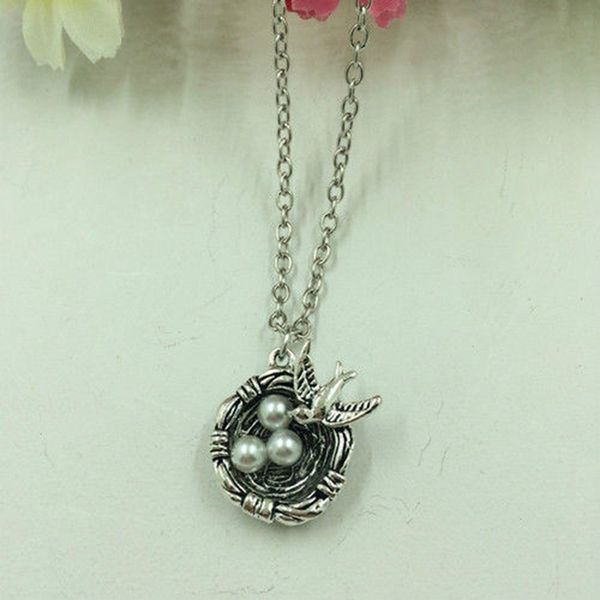 

новые горячие продажи античная серебряная птица nestegg очарование кулон ожерелья мода творчество женщины мужчины ювелирные изделия аксессуа, Silver