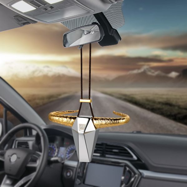 Car Pendant Zinc Alloy Ox Horn Rearview Mirror Decoration Auto Bull Hanging Ornament Automobiles Interior Decor Accessories Gift Car Accessories For