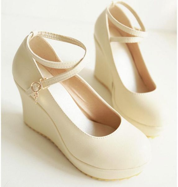 

women shoes in spring waterproof table slope heel round head shallow mouth, Black