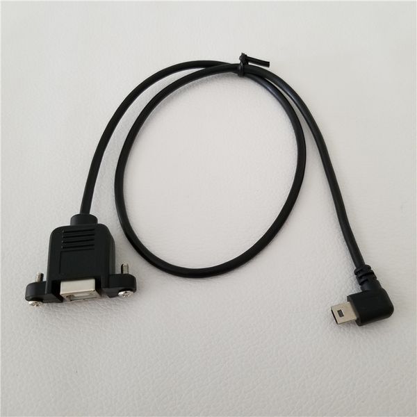 Cabo de dados Mini USB B macho para USB B fêmea de ângulo reto de 90 graus Montagem em painel com parafusos para impressora