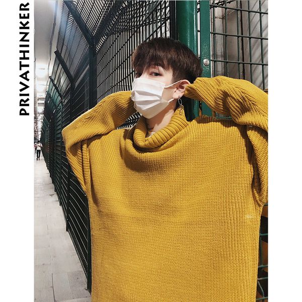 Men Solid Turtleneck Sweaters 2018 Man Oversized Pullover Winter Sweaters Couple Korean Hiphop Loose Black Clothing