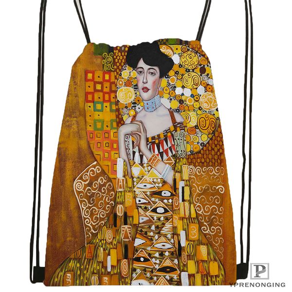 

custom art gustav klimt#9 drawstring backpack bag cute daypack kids satchel (black back) 31x40cm#180531-02-40