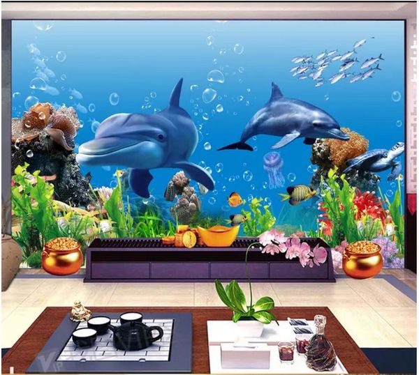 

custom 3d p wall murals wallpaper 3d underwater world dolphin tv background wall home interior decor murals wallpapers for walls 3d