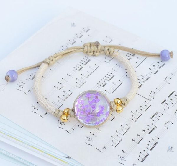 

stylish hands bracelets immortalized flower glass ball rope chain charm strings dried flowers jewelry ing, Golden;silver