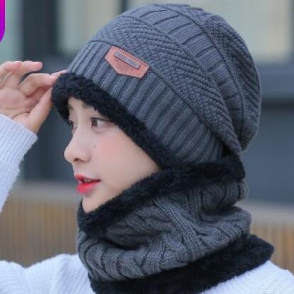 

cap and scarf integrated with both men and women autumn and winter knitted warm neck set cycling two-piece set, Blue;gray