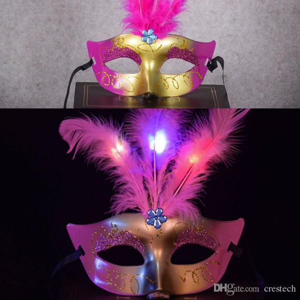 

смешанный цвет хэллоуин маска для лица led маска элегантная маска принцессы женщины венецианский бал пром светящиеся маски для лица led