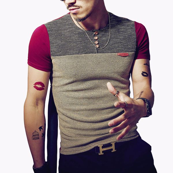 

fashion summer men's t shirt casual patchwork short sleeve t shirt camisetas slim fit & tees for men 5xl, White;black