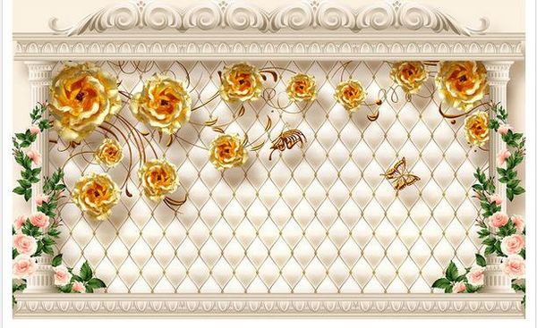 

wallpaper 3d mural for living room european luxury gold rose soft bag roman column tv background wall living room restaurant ceiling wall