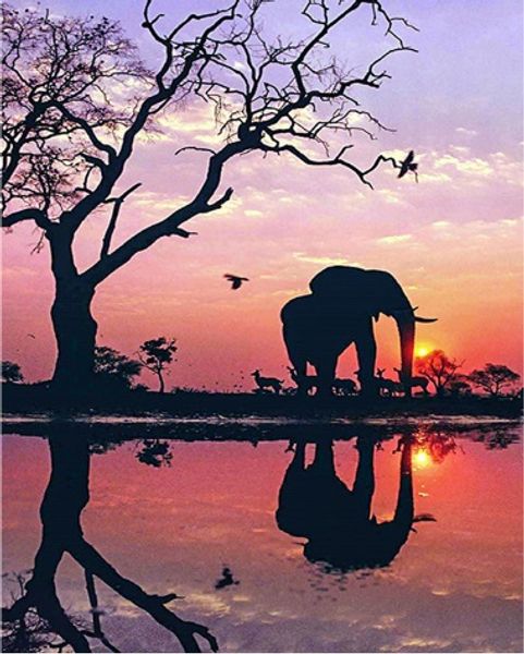 

Full Square Drill 5D DIY Diamond Painting "Sunset elephant" handmade 3D Embroidery arts Cross Stitch Mosaic Decor gift 20x25cm