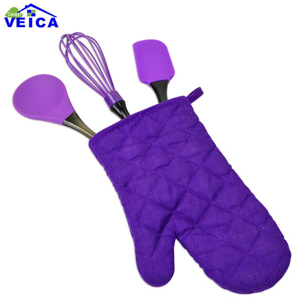

wholesale- 4pcs kitchen heat-resistant flexible silicone spatulas flipping serving spoon egg beater baking pastry spatulas oven mitts set
