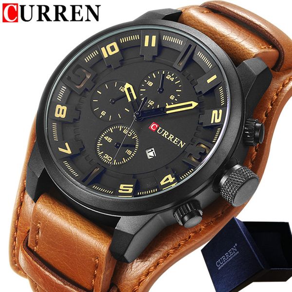 

curren watch men waterproof calendar sport male clock big dial man wristwatch relogio masculino 8225, Slivery;brown