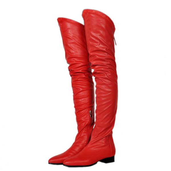 

legzen fashion over the knee boots pointed toe low heels boots black white wine red nude red shoes woman plus size