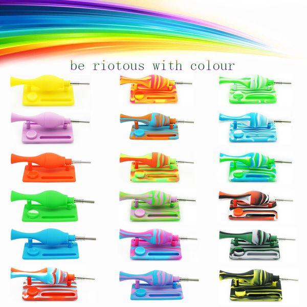 

силиконовый нектар коллектор с 14 мм титановым гвоздем и подставкой табак курительная трубка концентрат масло силиконовые трубы