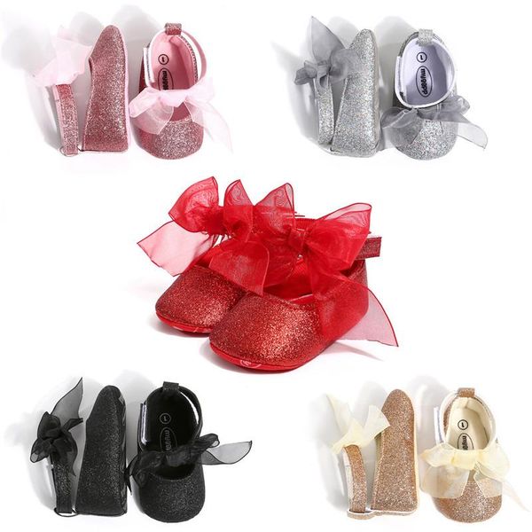 Neue Baby Pincess Spitzenschleife-Schuhe, Kleinkinder, glitzernde Spitzendecro-Geburtstagsparty-Festival-Schuhe, Toldders weiche Sohle, Knöchelbindung, Prinzessin