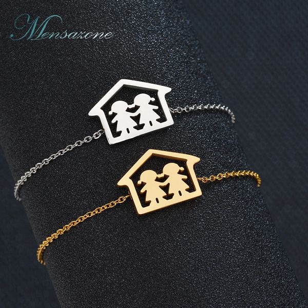 

mensazone new stainless steel two girls in house bracelet link chain charm family bracelet for sister friend gift, Black