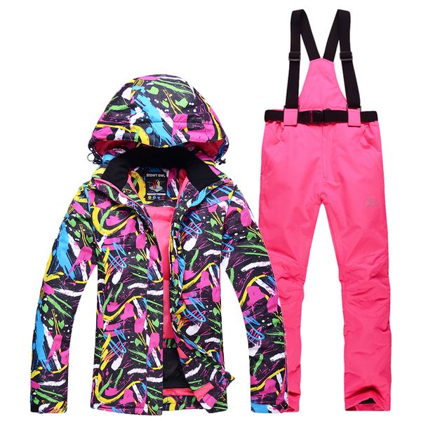 

ski jacket + ski pants women models thick warm windproof waterproof mountaineering jacket suit suit ladies