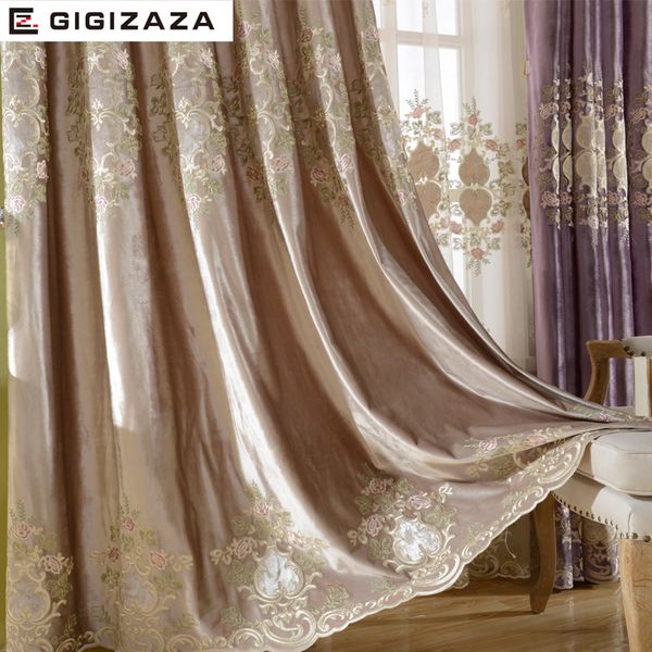 2019 Luxury Velvet Embroidery Curtains Heavy Fabric Window Curtain