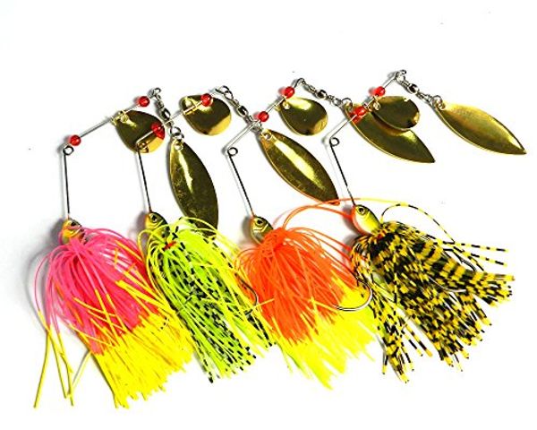

lenpaby 4pcs spinnerbait/buzzbait fishing lure spinner baits with silicone skirts and holographic painted blades 24g