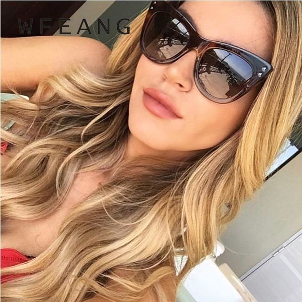 

wfeang fashion cat eye sunglasses women brand designer retro pierced female sun glasses feminino uv400, White;black