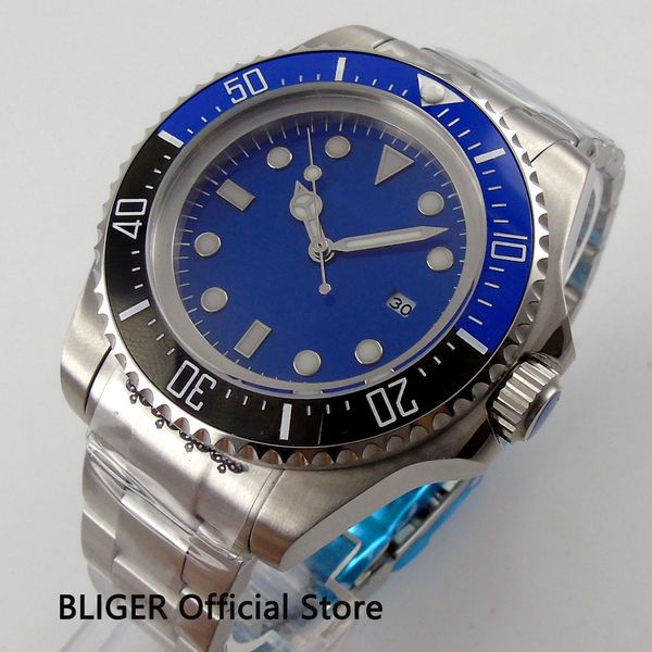 

fashion bliger 44mm blue sterile dial blue black ceramic bezel luminous marks miyota automatic movement men's watch bl55, Slivery;brown